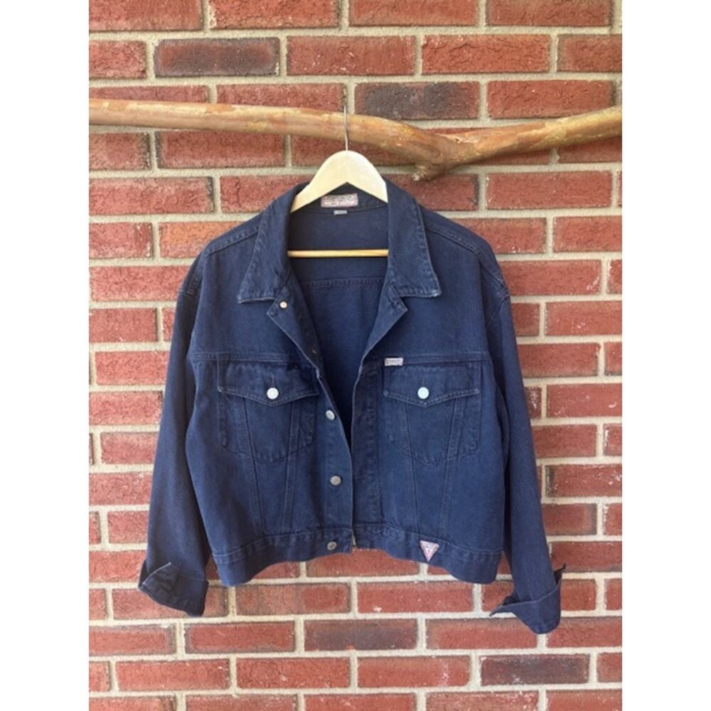 Vintage Guess Denim Jean Jacket in Dark Blue - Size XL